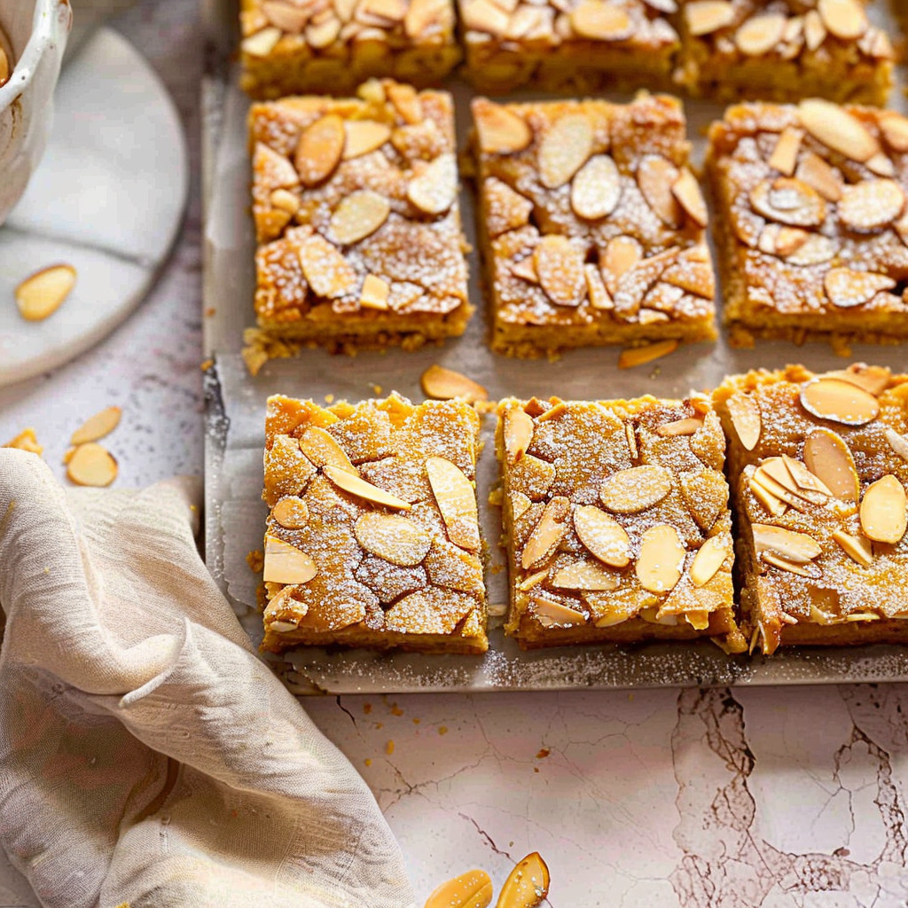 Almond Croissant Cookie Bars: Easy, Buttery, Bakery-Worthy Flavor 9 Almond croissant cookie bars arranged in a neat tray view
