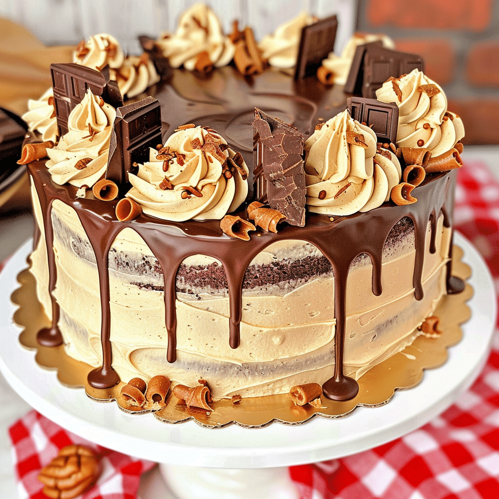 Cake with Reese’s Recipe You’ll Crave Again and Again 14 cake with Reese’s sliced and served on white plate