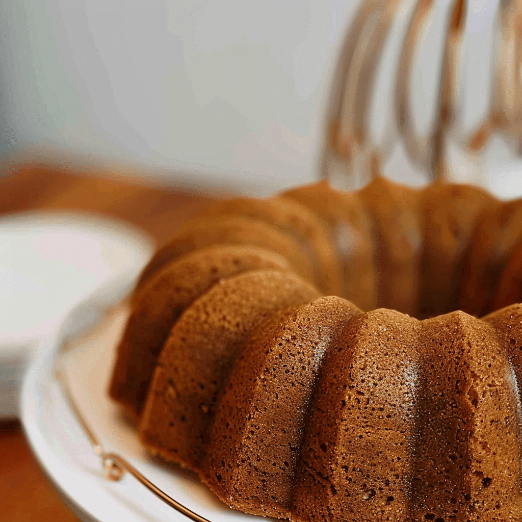 Biscoff Cookie Butter Pound Cake served with warm drizzle and crumbled cookie topping