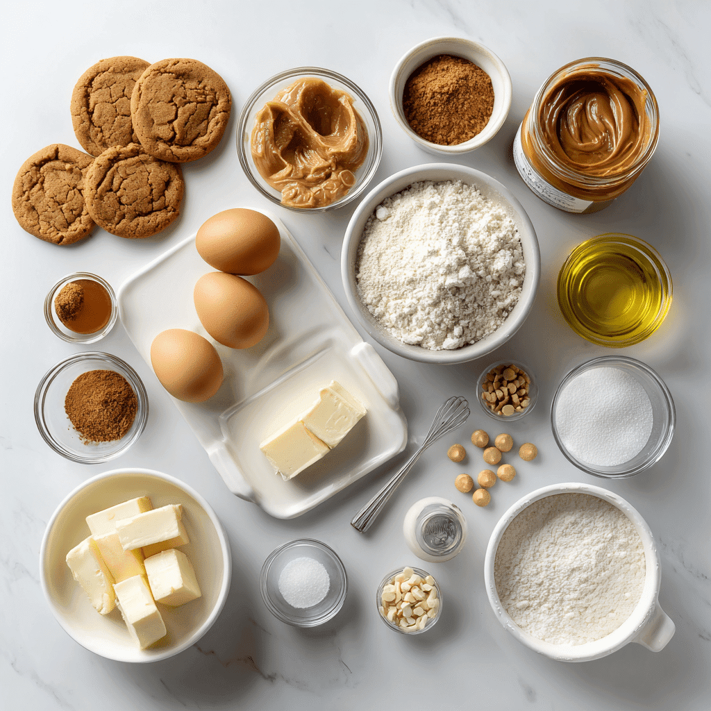 This Biscoff Recipes Cake Will Steal the Spotlight 12 Biscoff recipes cake ingredients displayed neatly on marble surface