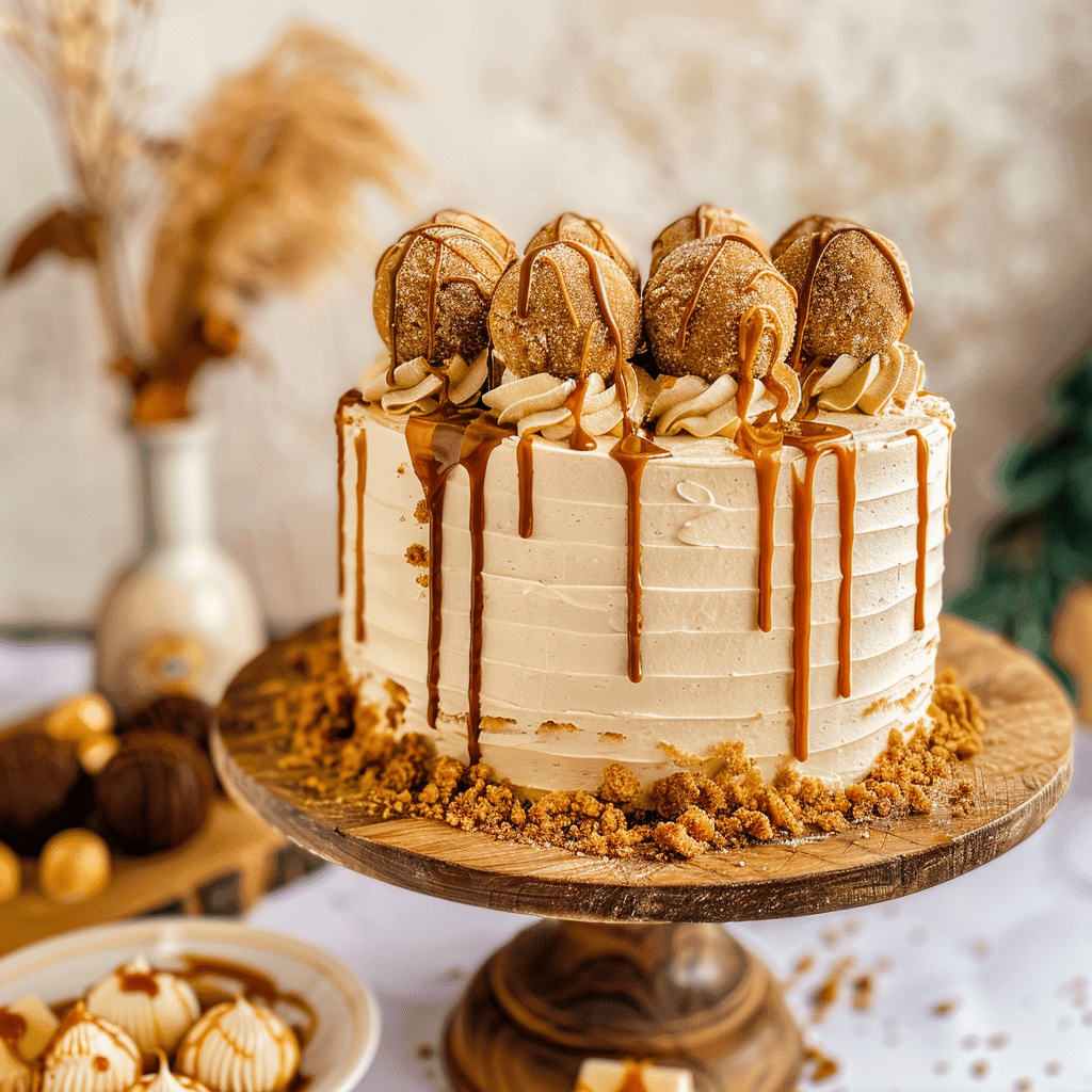Biscoff recipes cake fully assembled with cookie butter frosting