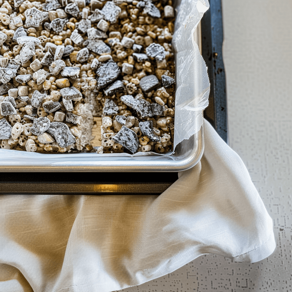 Black Sesame Rice Krispies 14 Black Sesame Rice Krispies mixture set in a metal pan