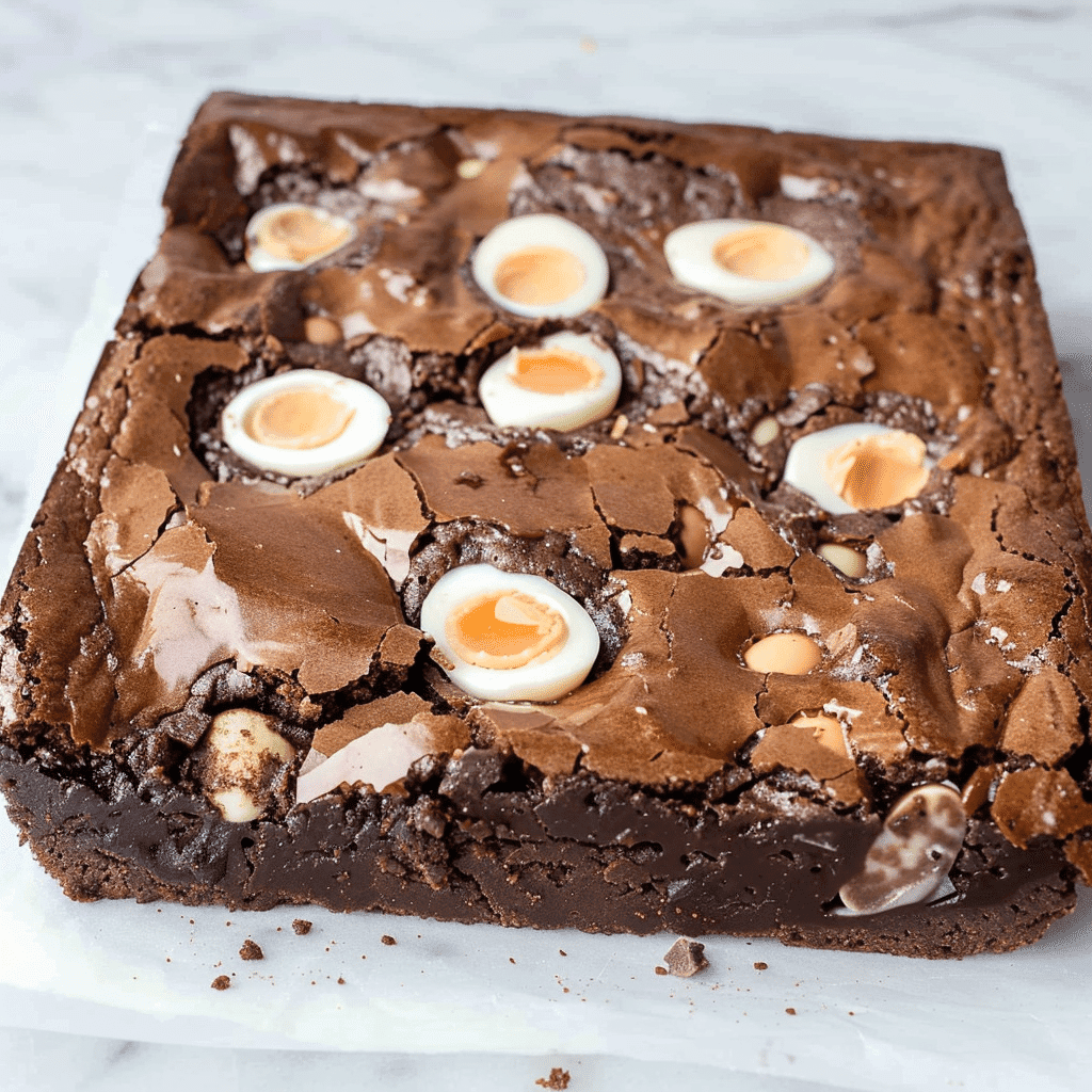 Cadbury Creme Egg Brownie Recipe 15 Cadbury Creme Egg brownie recipe brownies stacked on a white plate