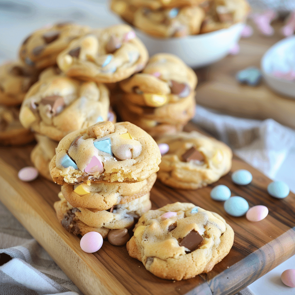 Easy Cadbury Mini Egg Cookies Recipe Everyone Will Rave About 15 Cadbury Mini Egg Cookies served with milk and pastel napkins on a spring table