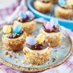 Cadbury Mini Eggs Cheesecake close-up of creamy texture and chocolate ganache
