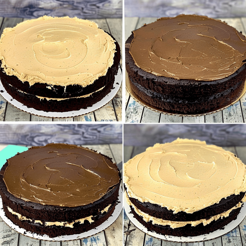 Cake with Reese’s Recipe You’ll Crave Again and Again 13 cake with Reese’s being assembled layer by layer