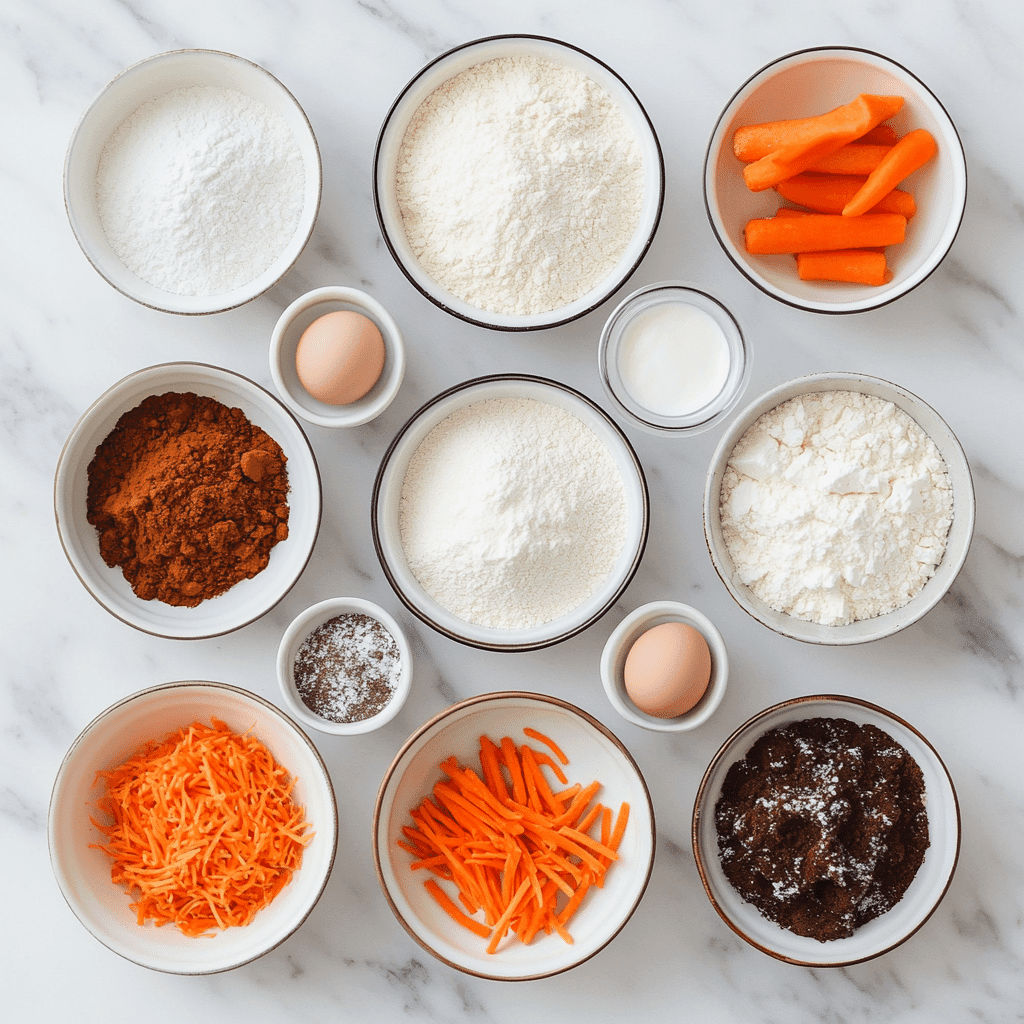 Easy Carrot Cake Bars Recipe 12 carrot cake bars recipe baking ingredients flat lay