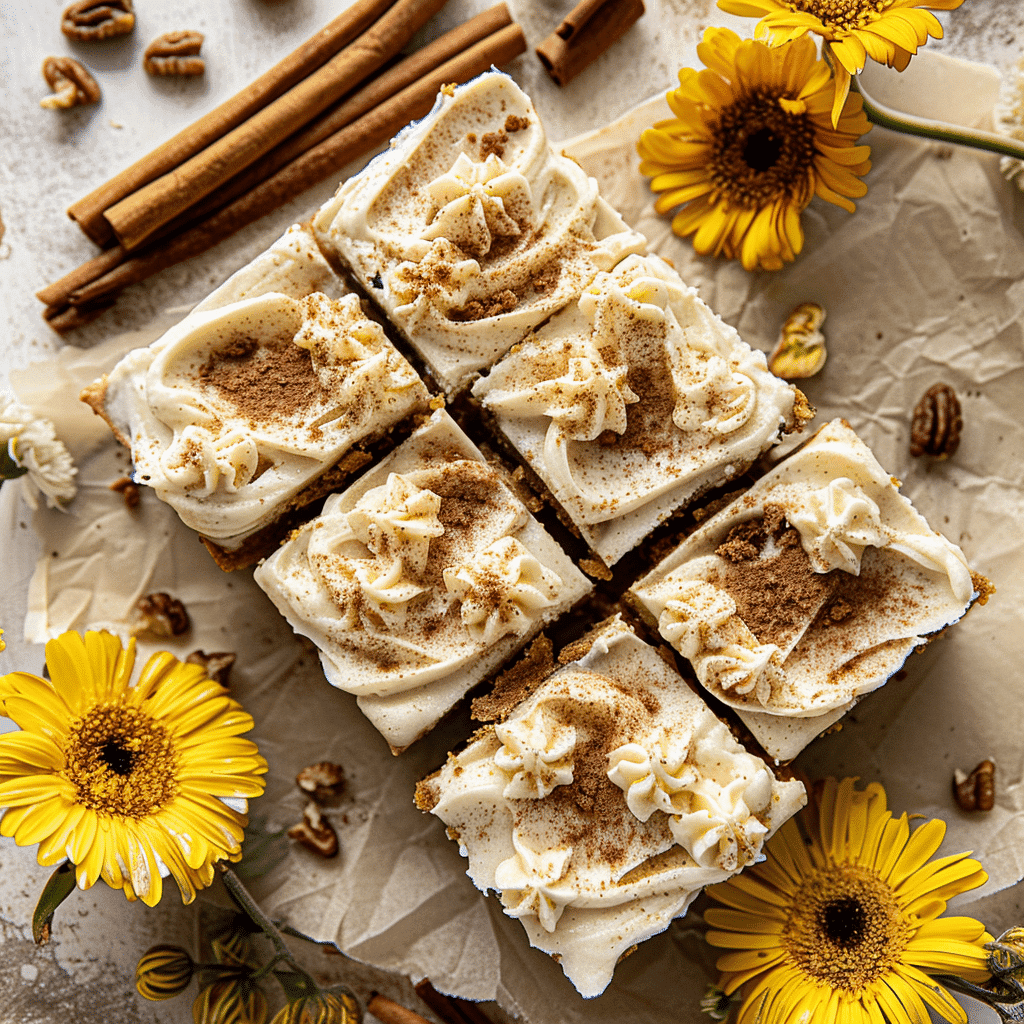 carrot cake bars recipe served with cream cheese frosting
