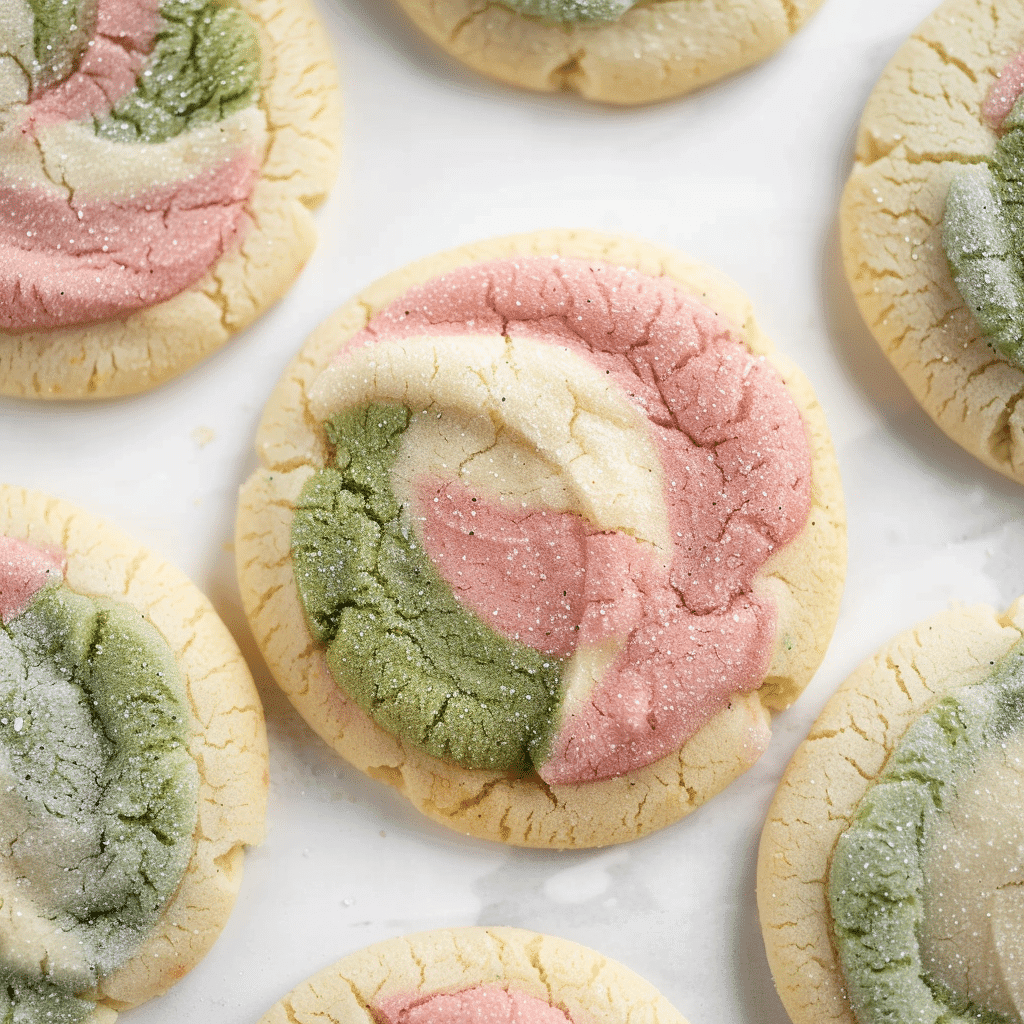 Matcha cookies strawberry swirl close-up