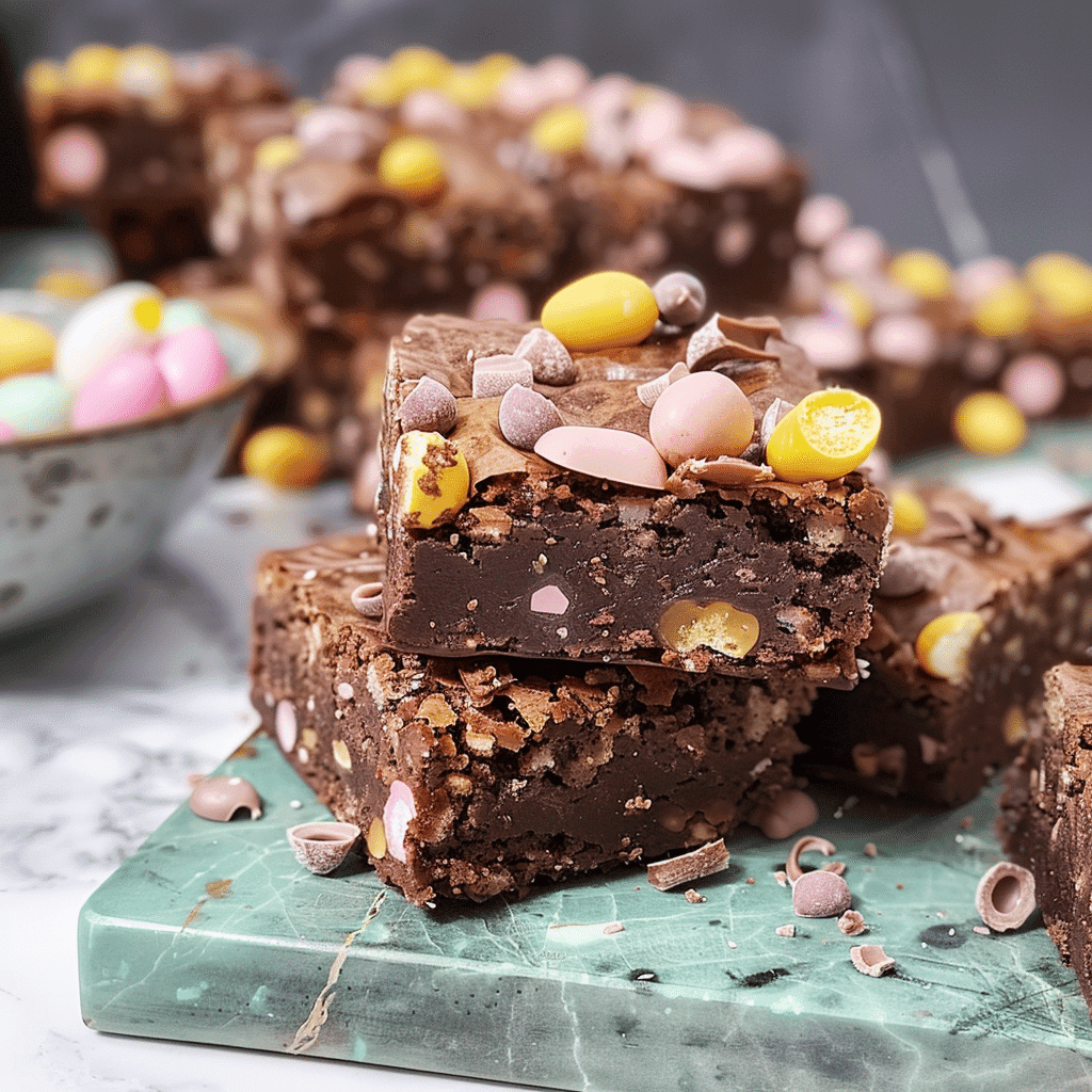 Irresistible Mini Egg Brownies You Must Bake Now 13 mini egg brownies single piece with drizzle and crunch