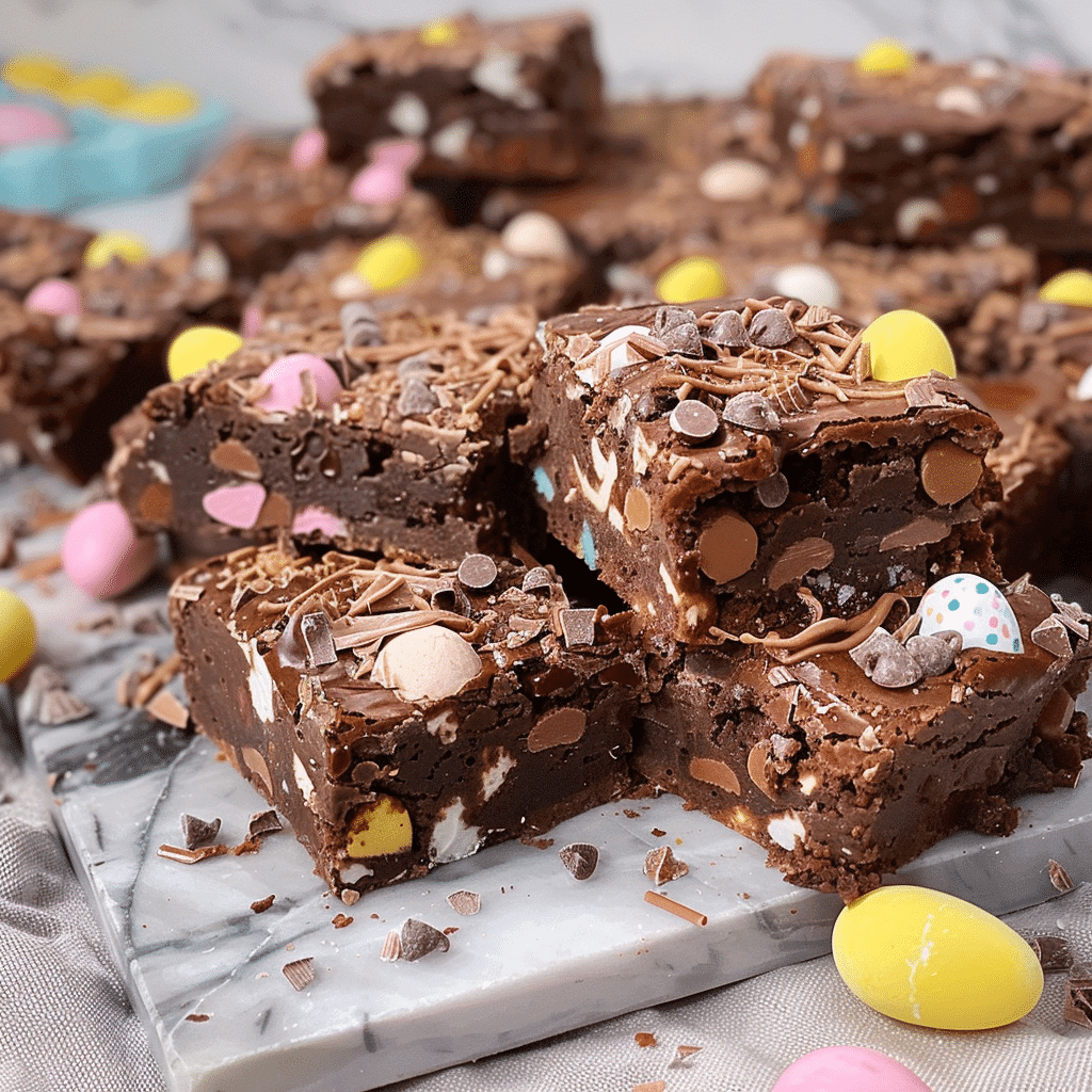 Irresistible Mini Egg Brownies You Must Bake Now 15 mini egg brownies sliced into squares on baking tray