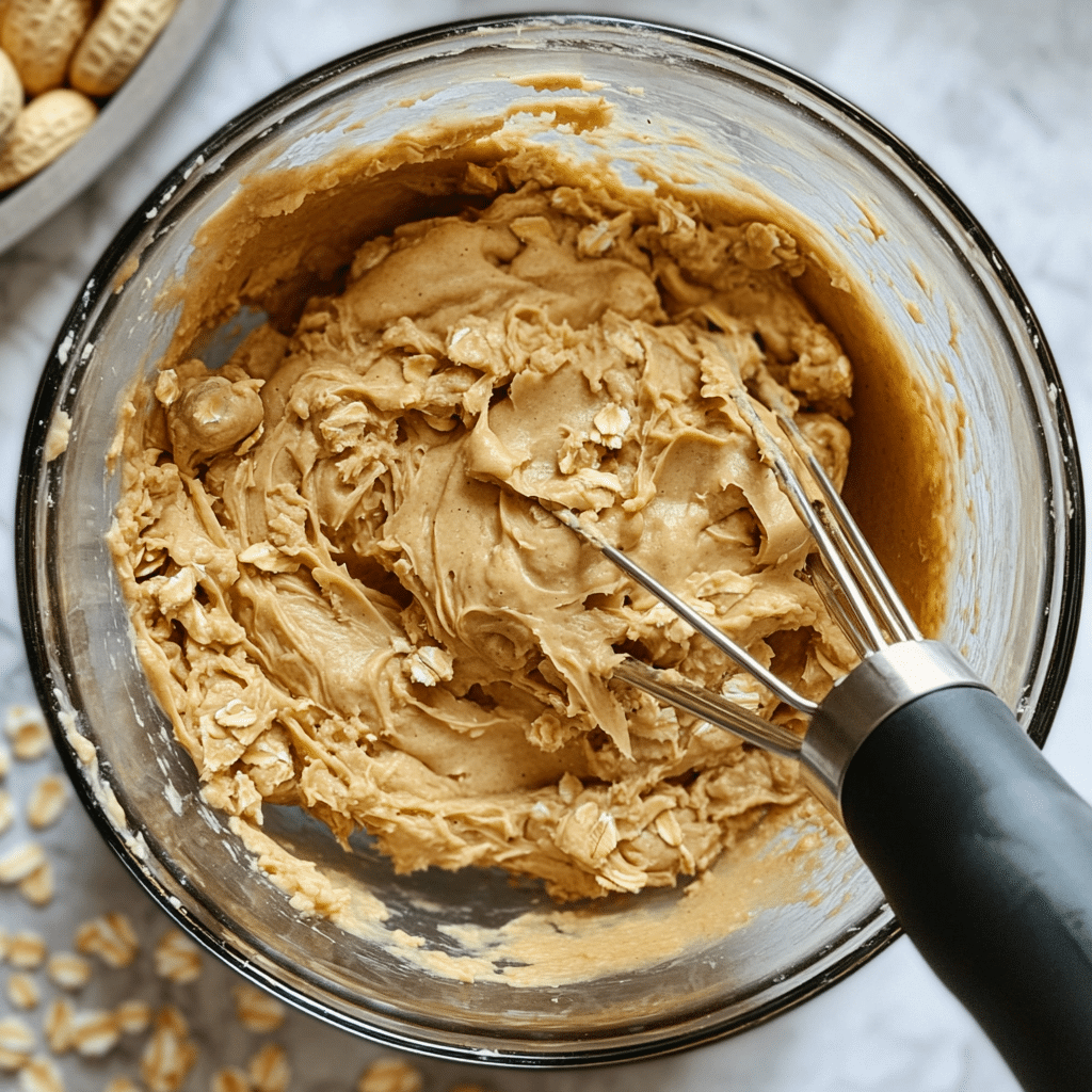 Peanut Butter Sandwiches Girl Scout Cookies 14 Mixing peanut butter cookie dough in a bowl