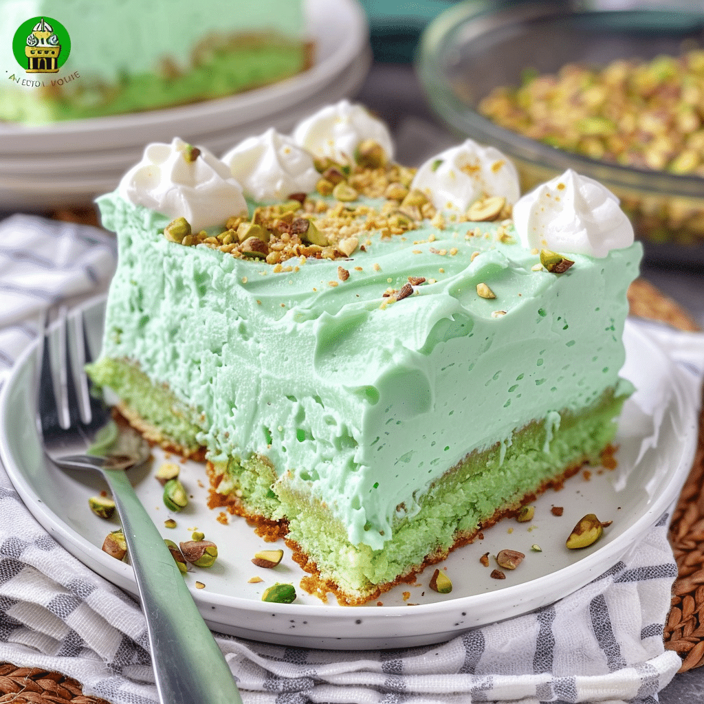 Pistachio Cake with Pudding-Moist, Easy Recipe That Will Wow Everyone 12 Pistachio cake with pudding in baking dish