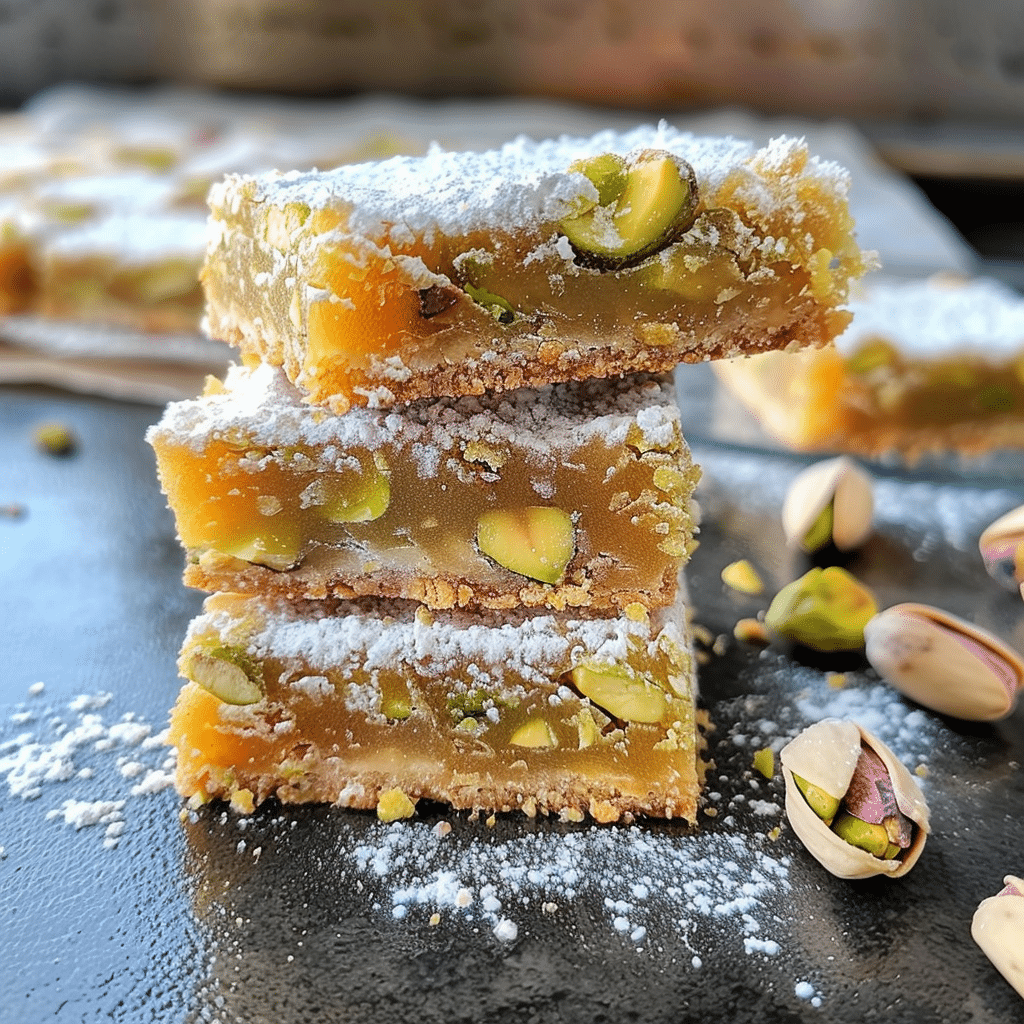 How to Make Irresistible Pistachio Lemon Bars at Home 15 Sliced pistachio lemon bars with lemon garnish
