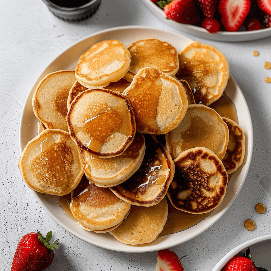 Irresistible Recipe Mini Pancakes You’ll Love 14 recipe mini pancakes platter with syrup and strawberries