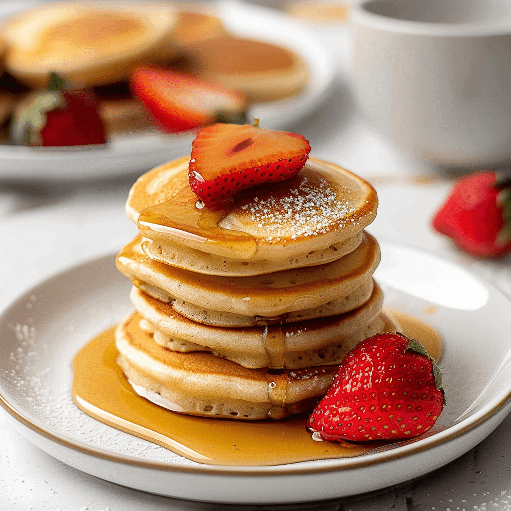recipe mini pancakes stack with strawberries and syrup