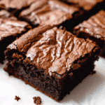 Easy Sourdough Discard Brownie Recipe (Super Rich and Chewy) 9 sliced brownies stacked from sourdough discard brownie recipe