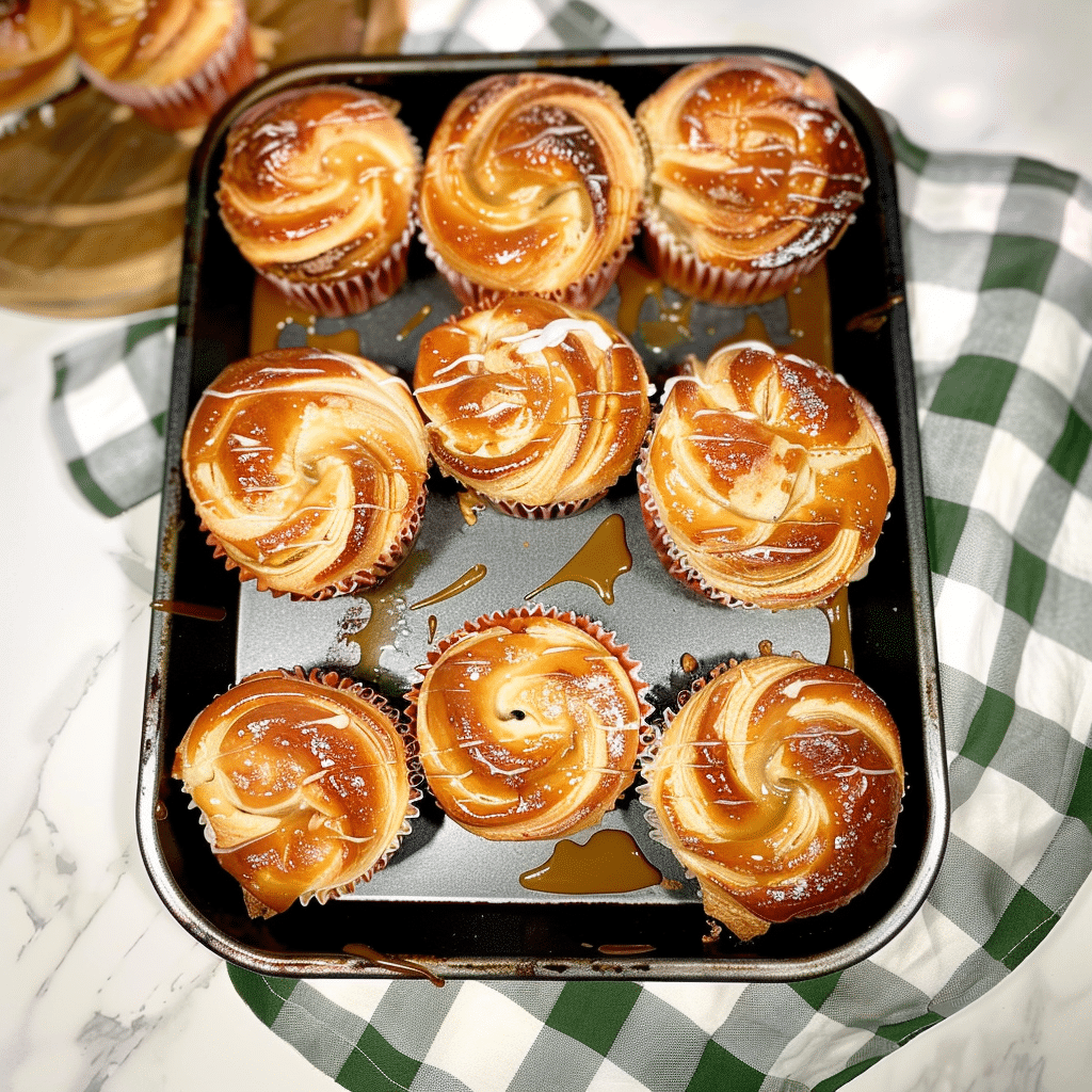 Peach Pie Cruffins You Need to Try Right Now 17 Baked Peach Pie Cruffins golden and puffed in muffin pan