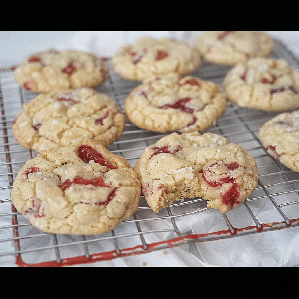 Strawberry Lemon Cookies Recipe You’ll Love 7 Baked strawberry lemon cookies resting on a wire rack