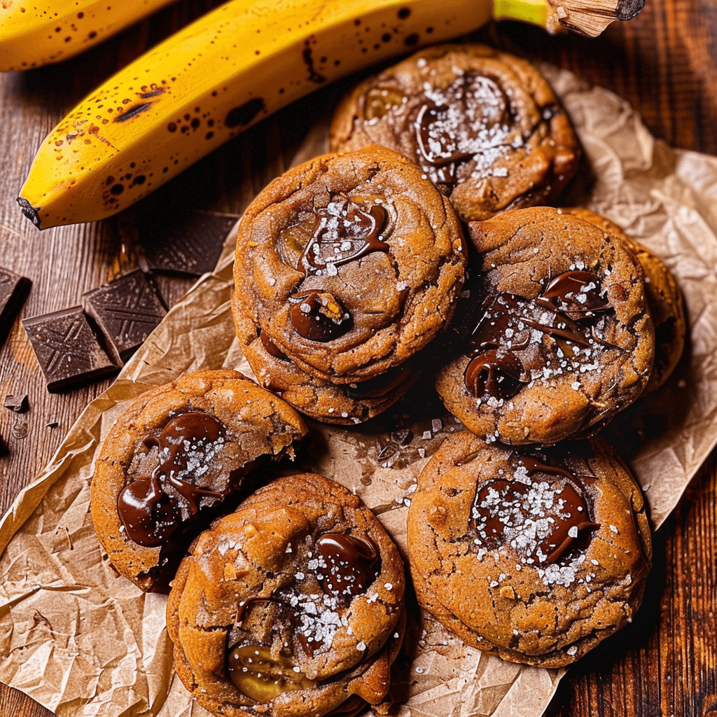 Banana Bread Cookie Recipe You’ll Love Forever 10 Banana bread cookies on brown parchment with ripe bananas