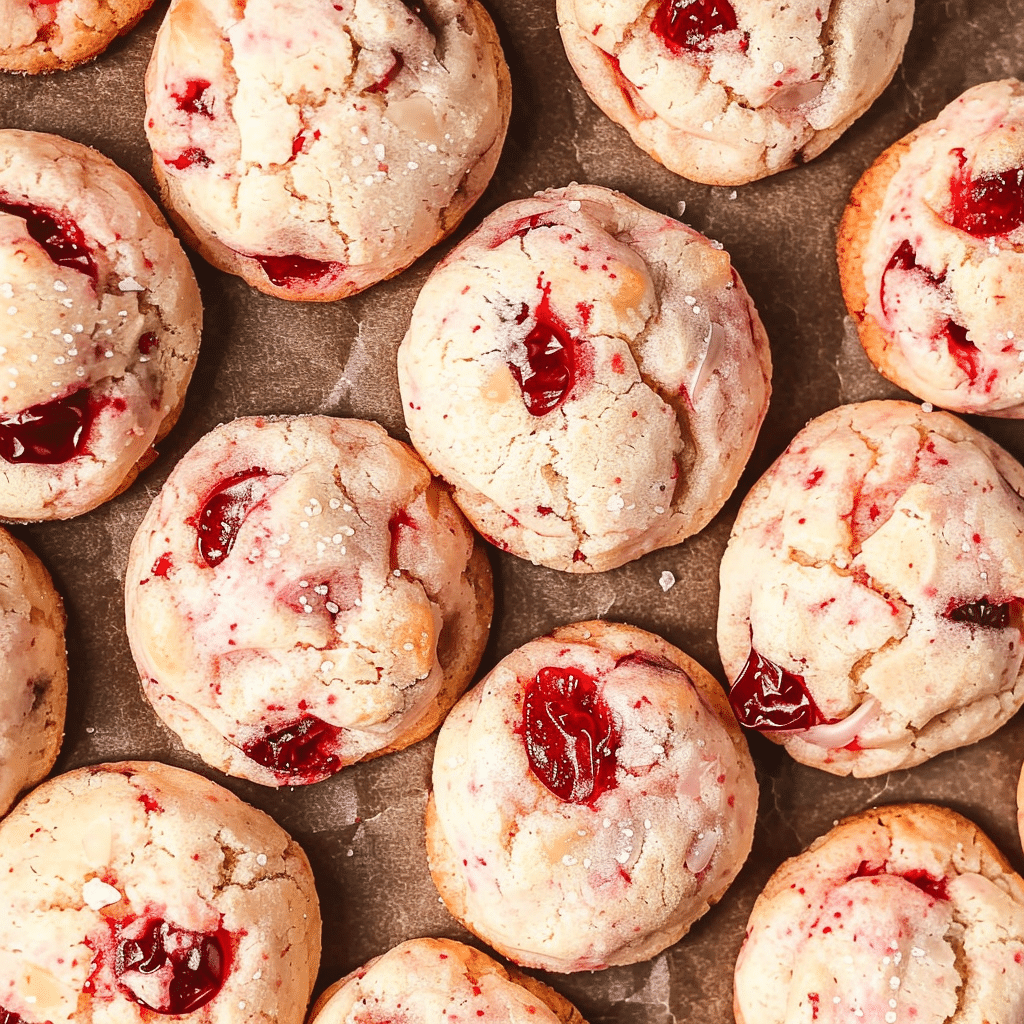 Cherry Cookies Everyone Will Love to Bake 17 Top-down view of cherry cookies with visible cherry chunks
