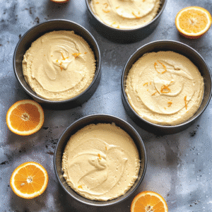 Jaffa Cakes Cake That Will Blow Your Mind 13 Orange cake batter poured into round tins, ready to bake