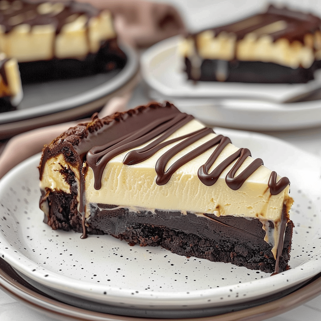 Cheesecake and Brownie Cake So Good It’s Addictive 12 Slice of rich Cheesecake and Brownie Cake with ganache swirl