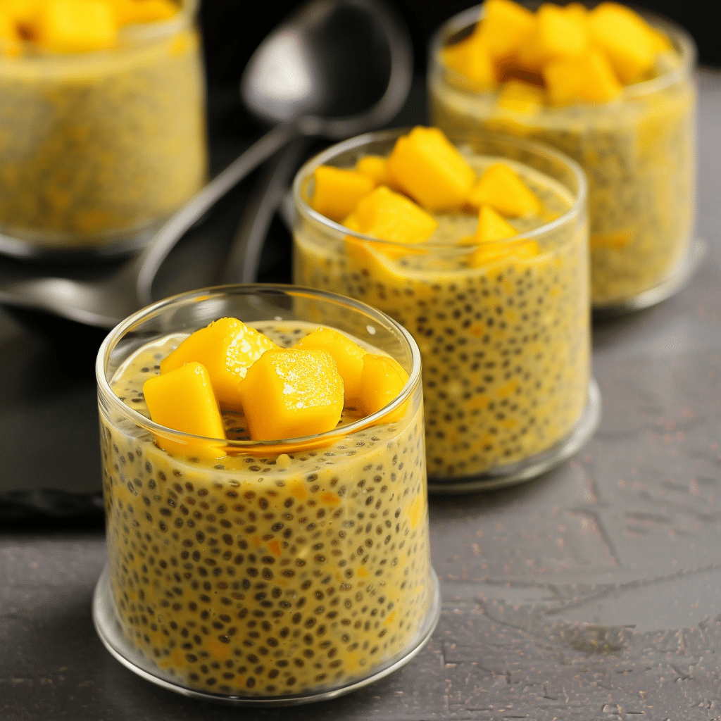 Mango Chia Pudding: Easy, Creamy Treat You’ll Love 15 Chilled mango chia puddings set in glasses, ready to serve