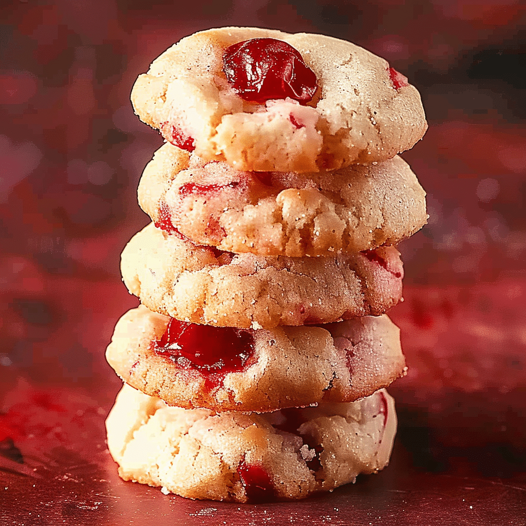 Cherry Cookies Everyone Will Love to Bake 18 Close-up of stacked cherry cookies showing texture