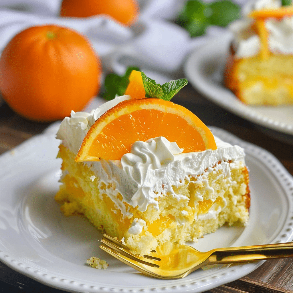 Mandarin Orange Cake Recipe You’ll Love 15 Close-up of Mandarin Orange Cake Recipe with whipped topping