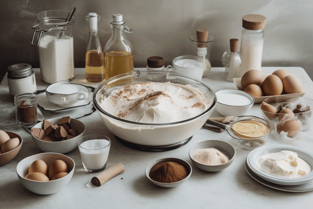 Crepe Cake Tiramisu You’ll Make Again And Again 12 Ingredients for Crepe Cake Tiramisu including eggs, flour, cream, coffee, and mascarpone
