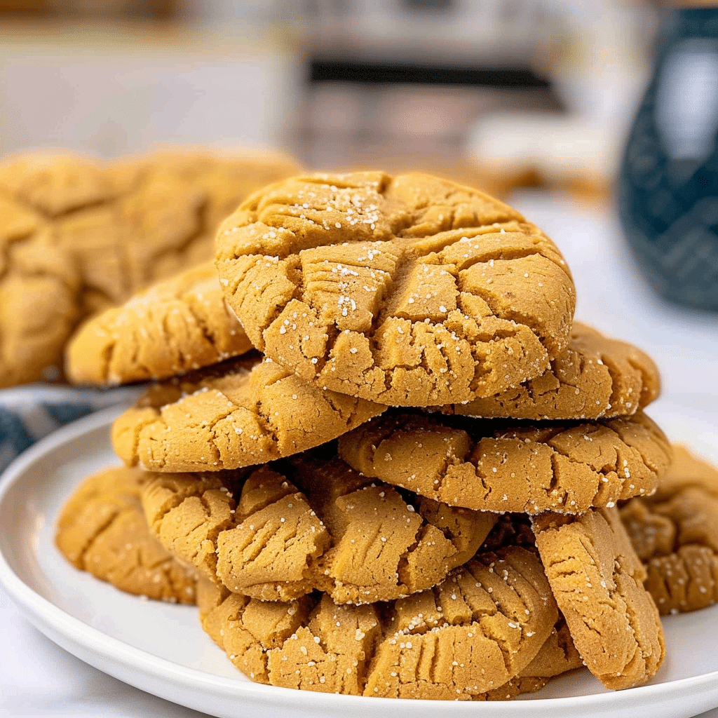 Stack of eggless peanut butter cookies on a white plate