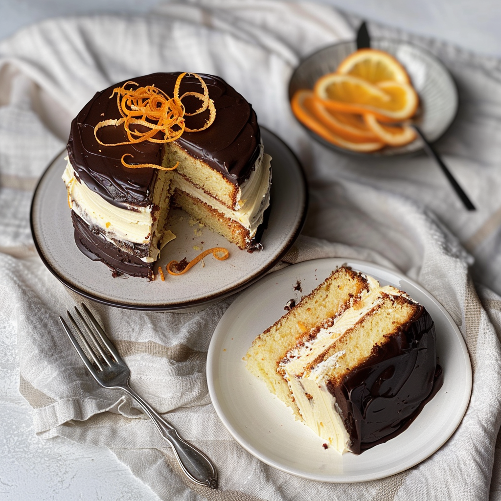Plated Jaffa Cakes Cake layer cake with orange zest and chocolate ganache