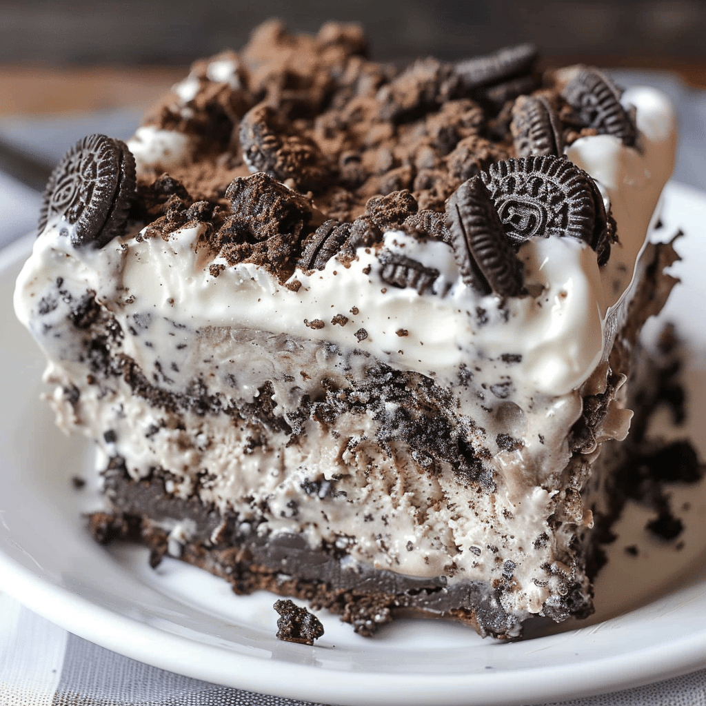 Easy Oreo And Cake Ice Cream At Home 16 Assembled Oreo cake ice cream in dish before chilling