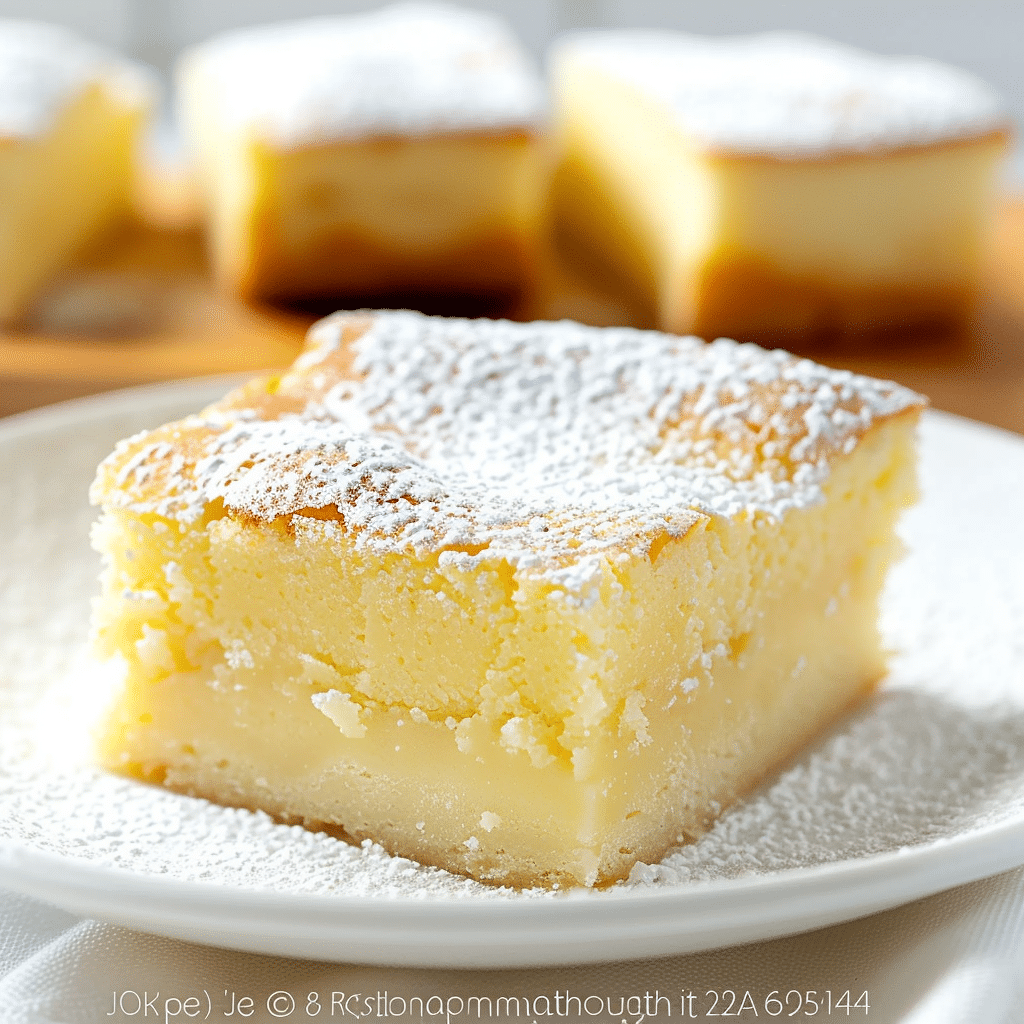 Soft magic custard cake recipe with golden top on small white dish