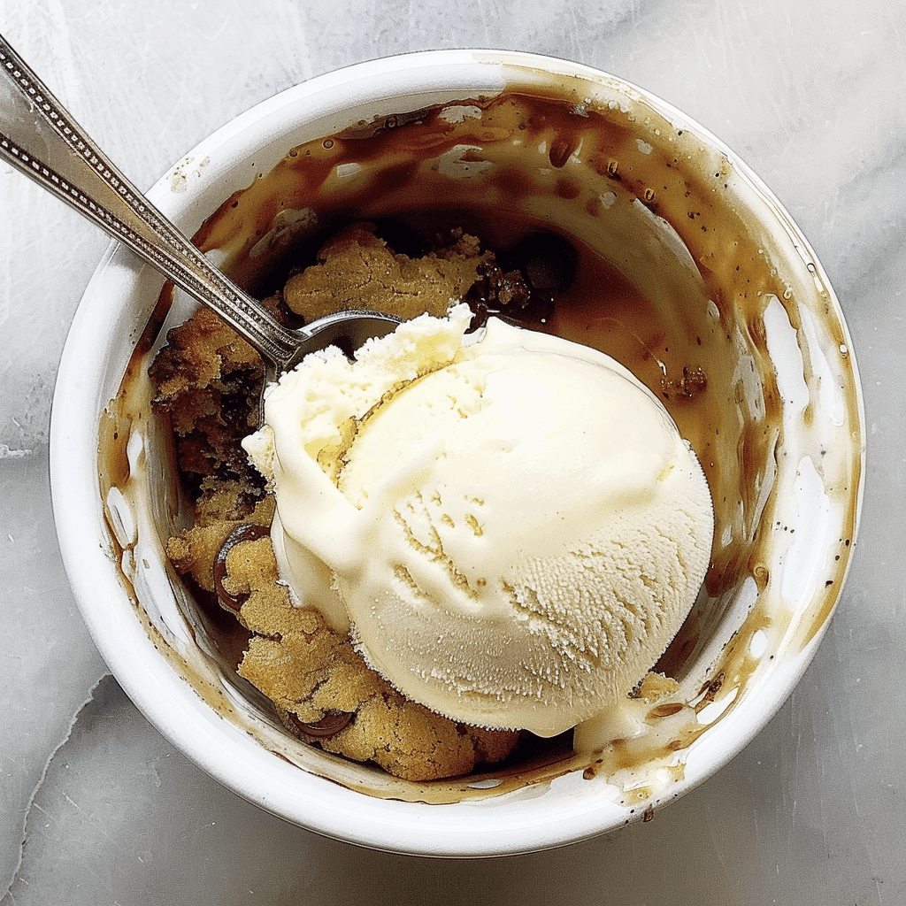 Best Quick Mug Cake Chocolate Chip Cookie for One 13 Mug Cake Chocolate Chip Cookie with spoon and melting ice cream