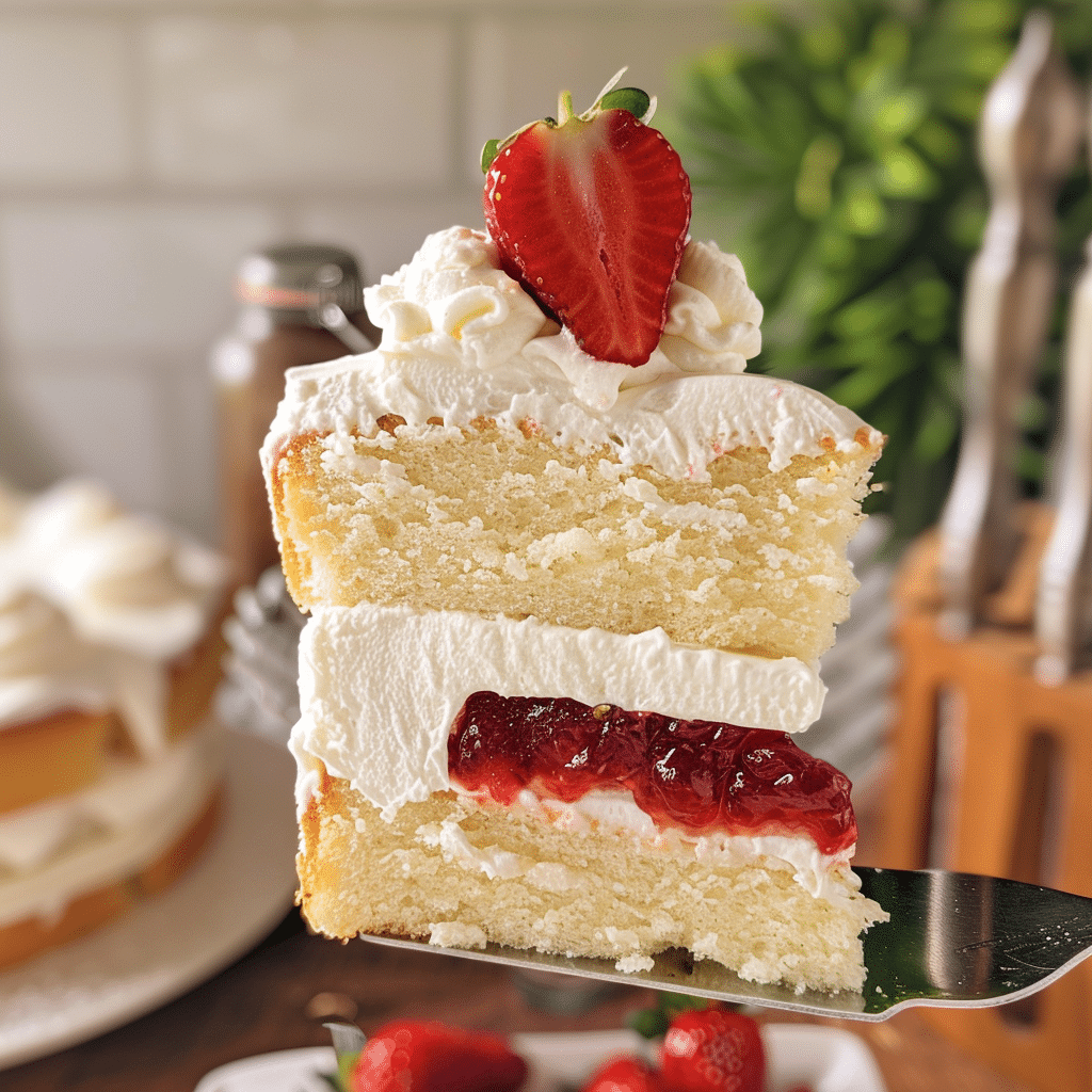 Jellycat Cake to Make Your Guests Smile 16 Slice of Jellycat cake showing whipped cream and strawberry jam filling