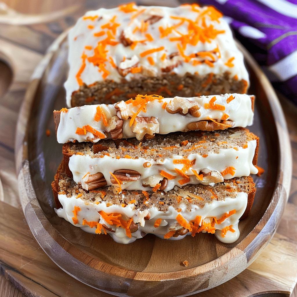 Carrot Cake Banana Bread Made Extra Moist 18 Sliced carrot cake banana bread arranged on a wooden board
