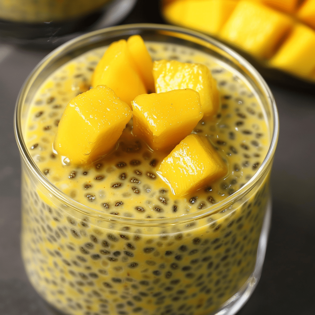 Mango Chia Pudding: Easy, Creamy Treat You’ll Love 14 Close-up of mango chia pudding with fresh fruit
