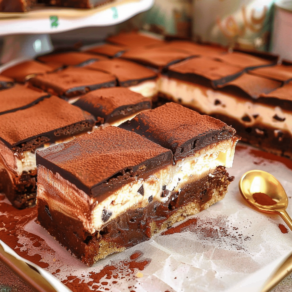 Tiramisu Blondies So Good It Feels Illegal 18 Rows of tiramisu blondies dusted with cocoa powder