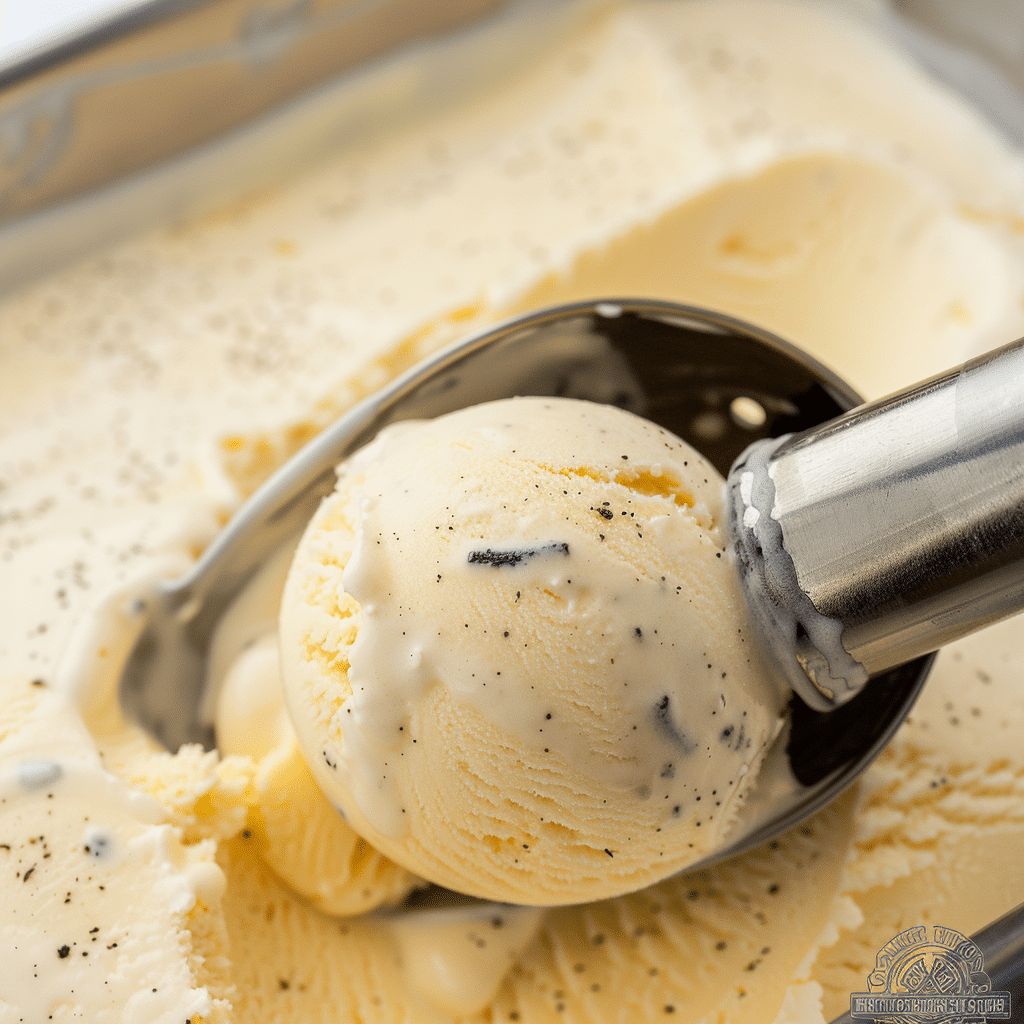 Ice Cream Chocolate Vanilla and Strawberry Magic 17 Vanilla ice cream scoop in metal container