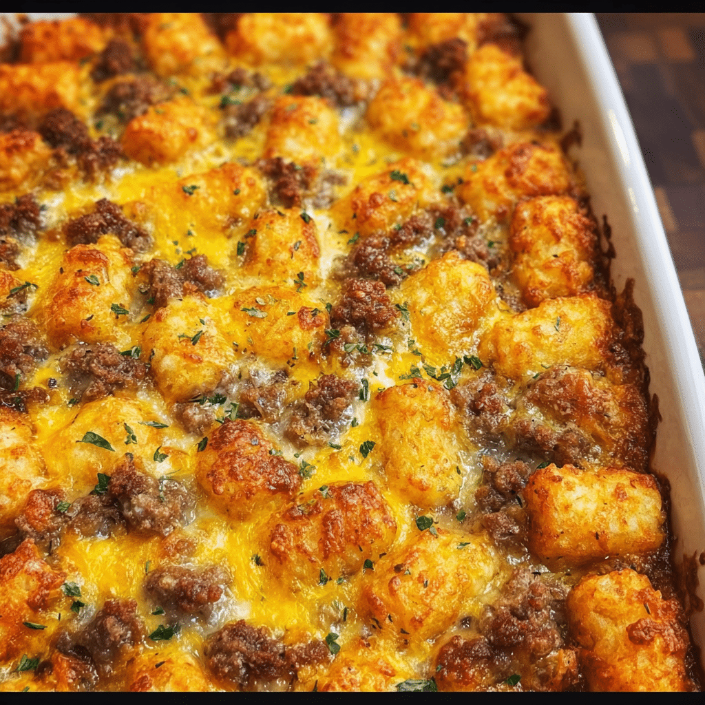 Cheesy Tater Tot Sausage Casserole