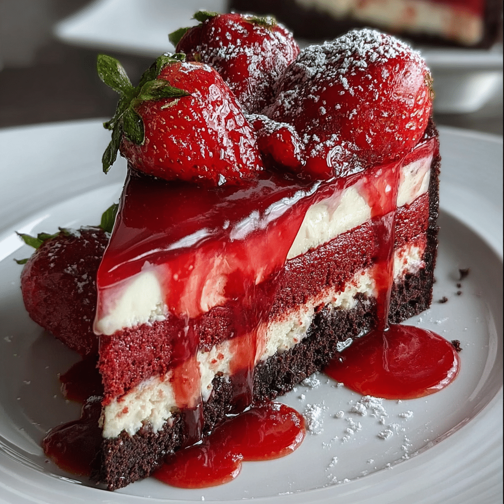 Red Velvet Strawberry Delight Cheesecake 6 Red Velvet Strawberry Delight Cheesecake – Elegant Party Treat
