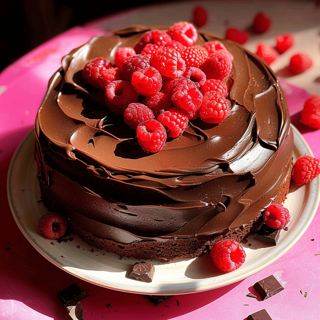Raspberry and Dark Chocolate Cake Everyone Will Love 11 Whole raspberry and dark chocolate cake topped with smooth ganache and fresh raspberries