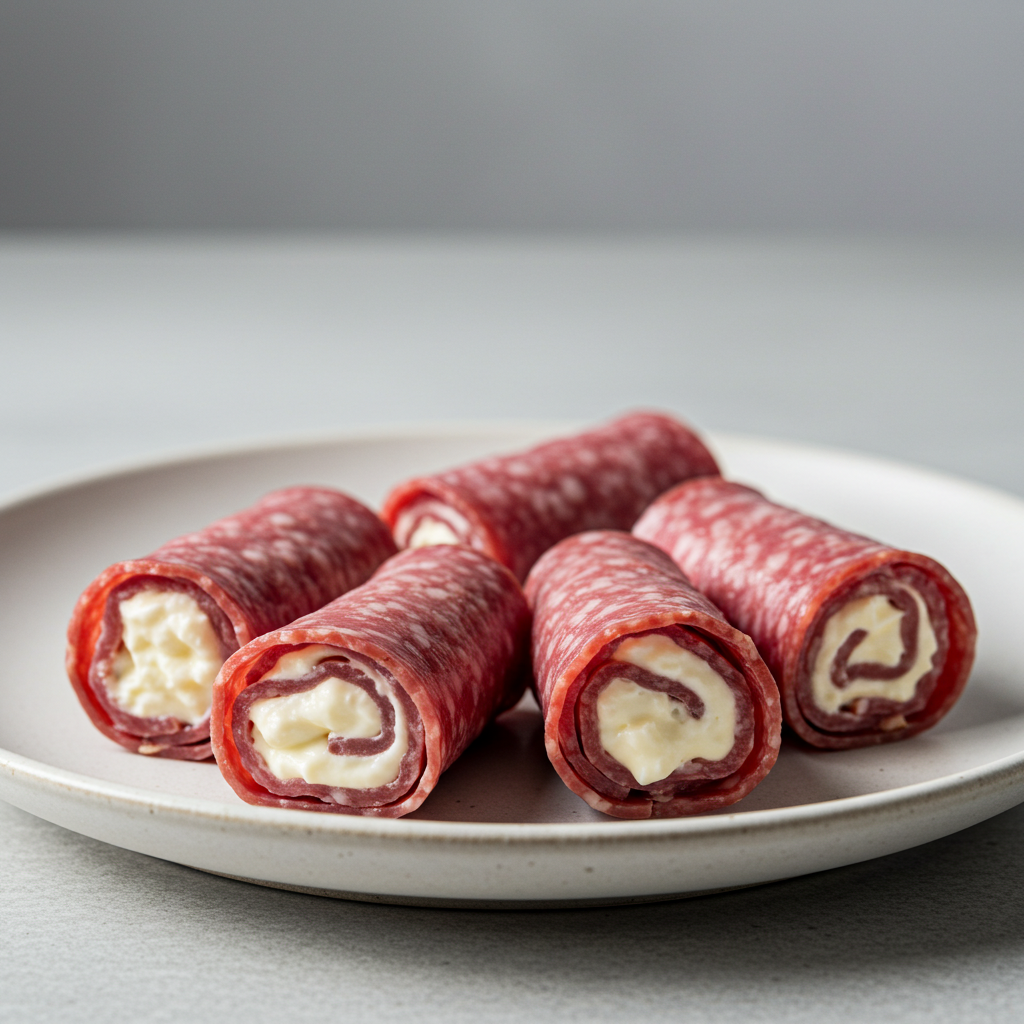 Quick & Tasty Cream Cheese Salami Bites 3 Cream Cheese Salami Roll Ups