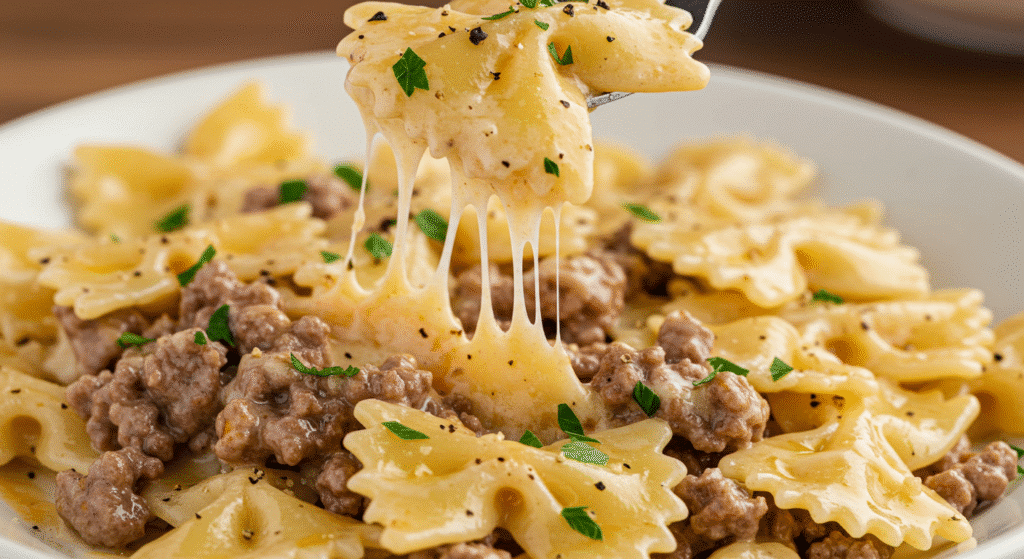 One-Pot Creamy Parmesan Garlic Beef Bowtie Pasta 5 Parmesan Garlic Beef Bowtie Pasta