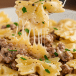 One-Pot Creamy Parmesan Garlic Beef Bowtie Pasta 4 Parmesan Garlic Beef Bowtie Pasta