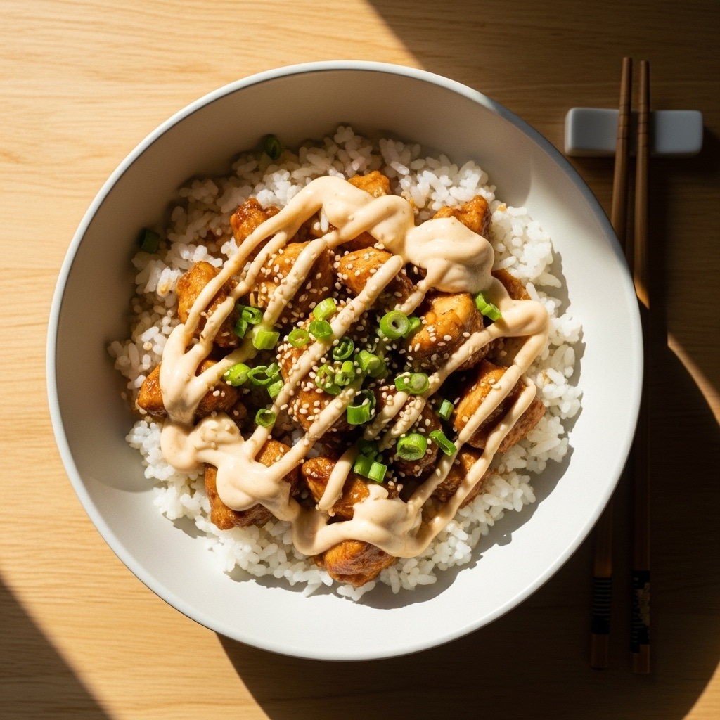 Easy Chicken and Rice Bowls: Quick Homemade Meal with Garlic Sauce