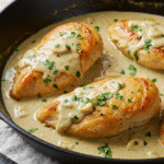 Easy Mozzarella Chicken Recipe in Rich Basil Cream Sauce