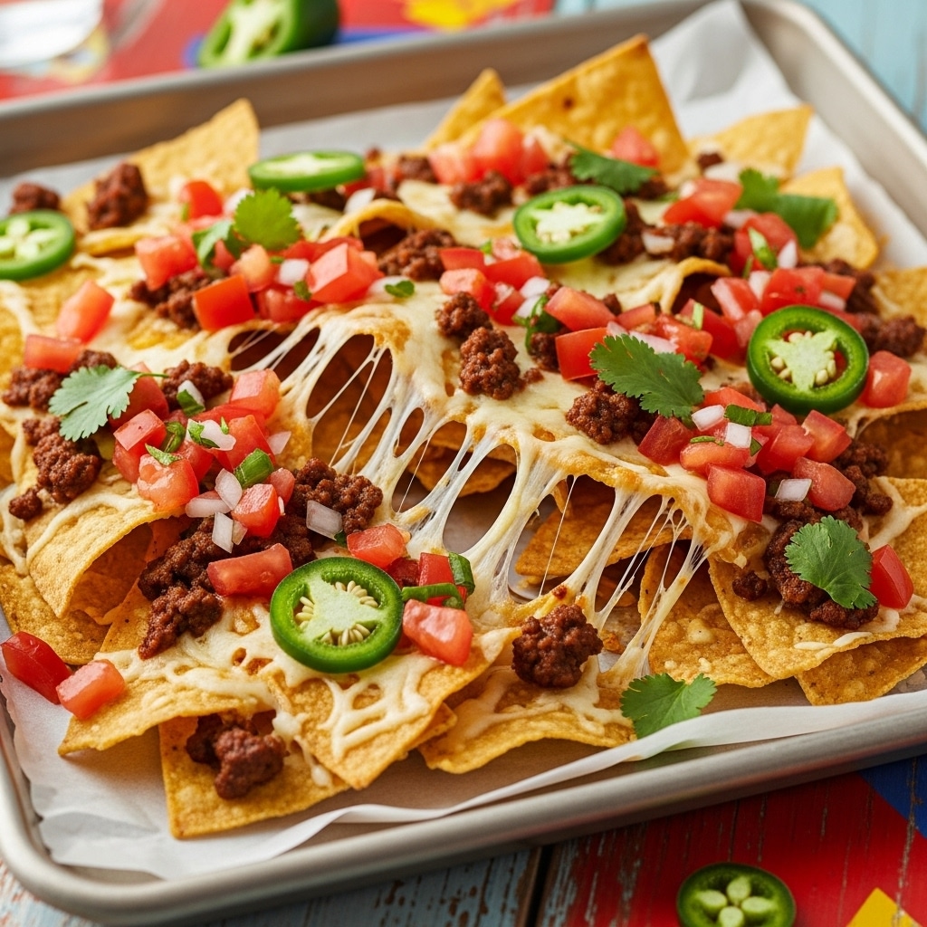 Classic Ground Beef Tacos Recipe 1 03 Sheet Pan Nachos piled Img 4